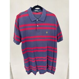Vintage Polo Ralph Lauren Mens XL Shirt Navy Red Striped Short Sleeve